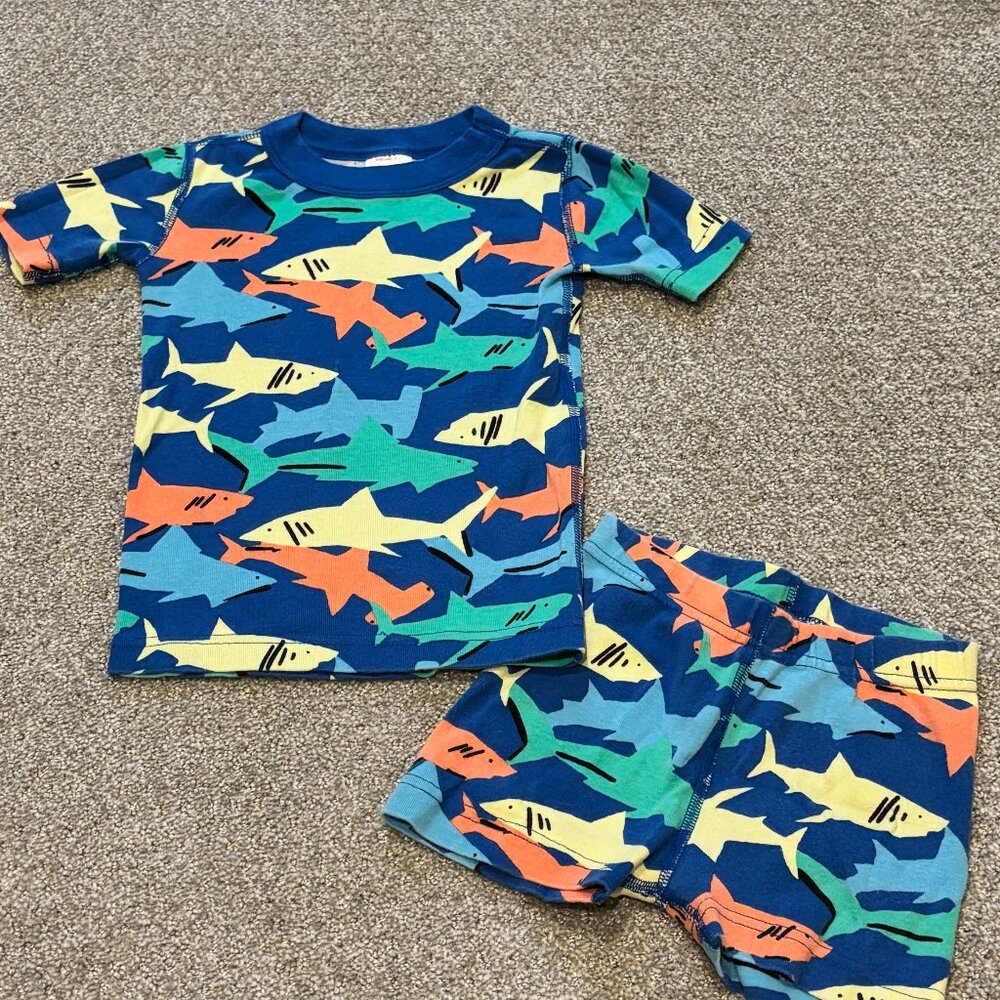 Kids Hanna Anderson Colorful Sharks Print, Short PJ Set, 100% Cotton, Short Slee